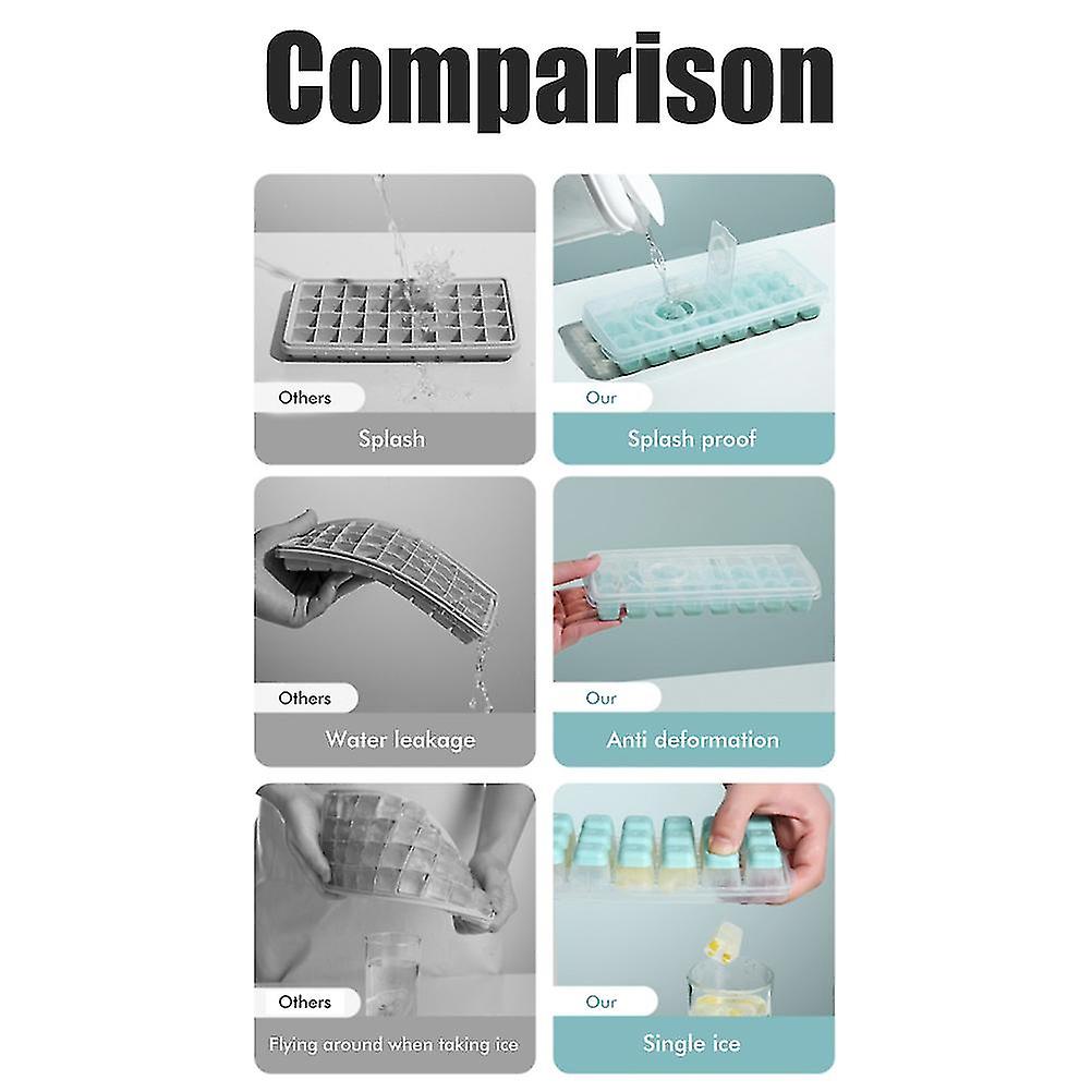 24 Grid Silicone Ice Cube Tray with Lid 10x24.5x3.4cm Pink Blue