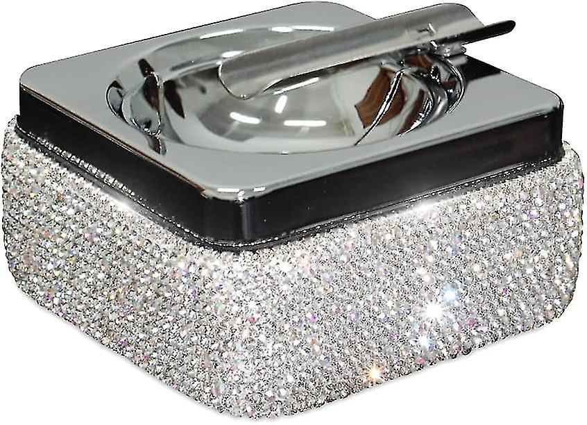 Ashtray,stainless Steel Ashtray With Lid Bling Crystal Diamonds,cigarette Ashtray- Silver SXQ