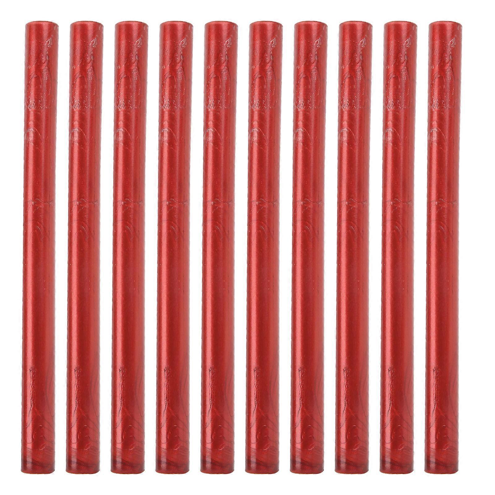 Lot de 10 bâtons de cire à cacheter multicolores, petits tampons ronds, pour cartes d'invitation, enveloppes (rouge flamme)
