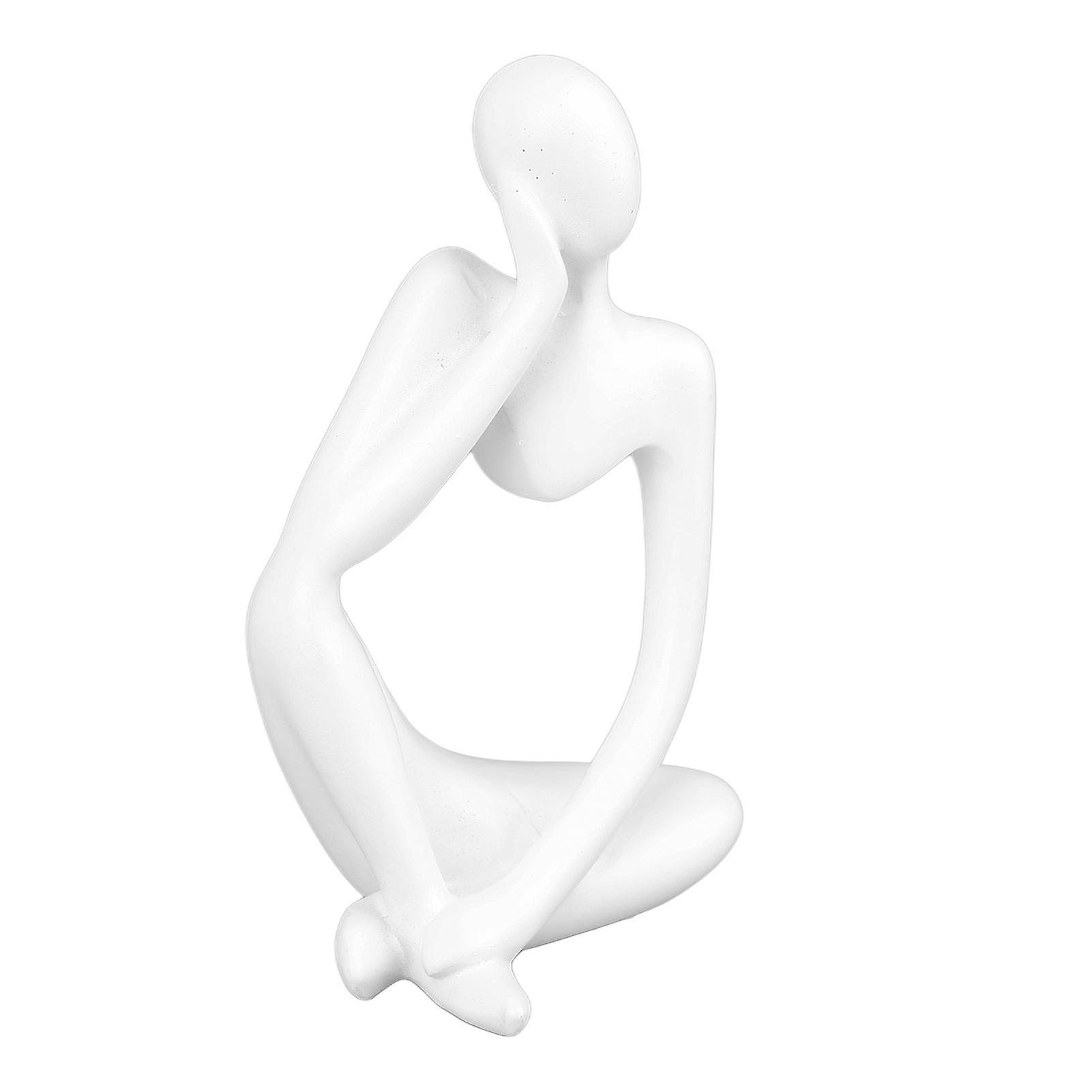 Resin Thinker Statue Abstract Thinker Figure Thinker Style Decoration for Living Room Office Book Shelf White Right 