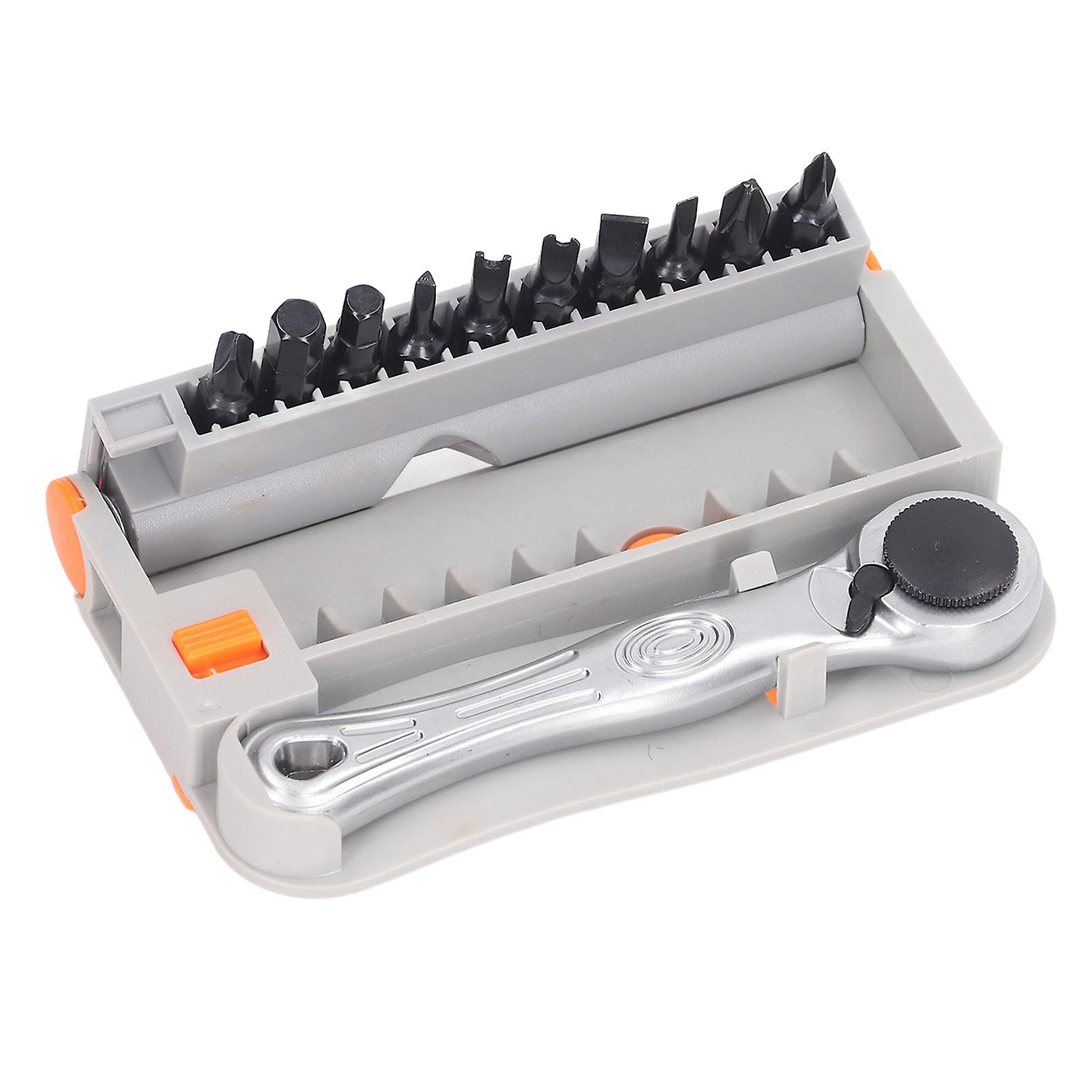 12Pcs Ratchet Screwdriver Wrench with Cross Slot Bit Silver Automatic Ejection Ratchet Screwdriver Bit 