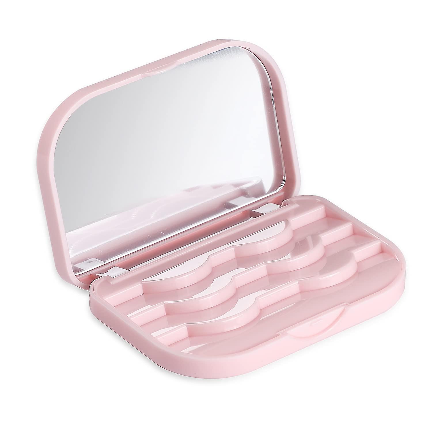 2pcs Empty Eyelashes Storage Box, 3 Layer False Eyelash Travel Case Fake Eye Lash Organizer with Mirror Can Store 3 Pairs (Pink)