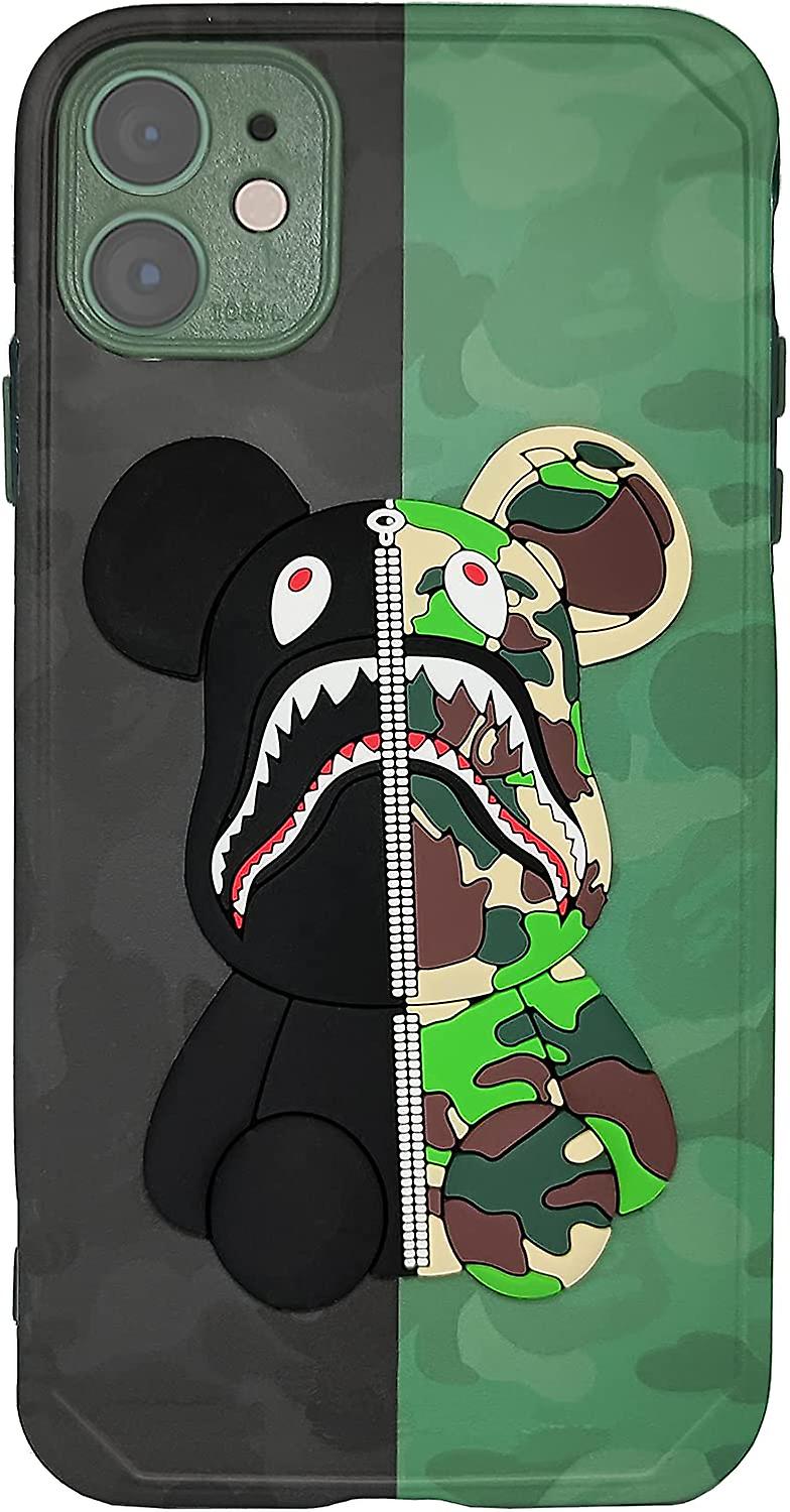 iPhone 12 Case Camo Bear Design for Boys girl, Cool ArmyGreen 3D