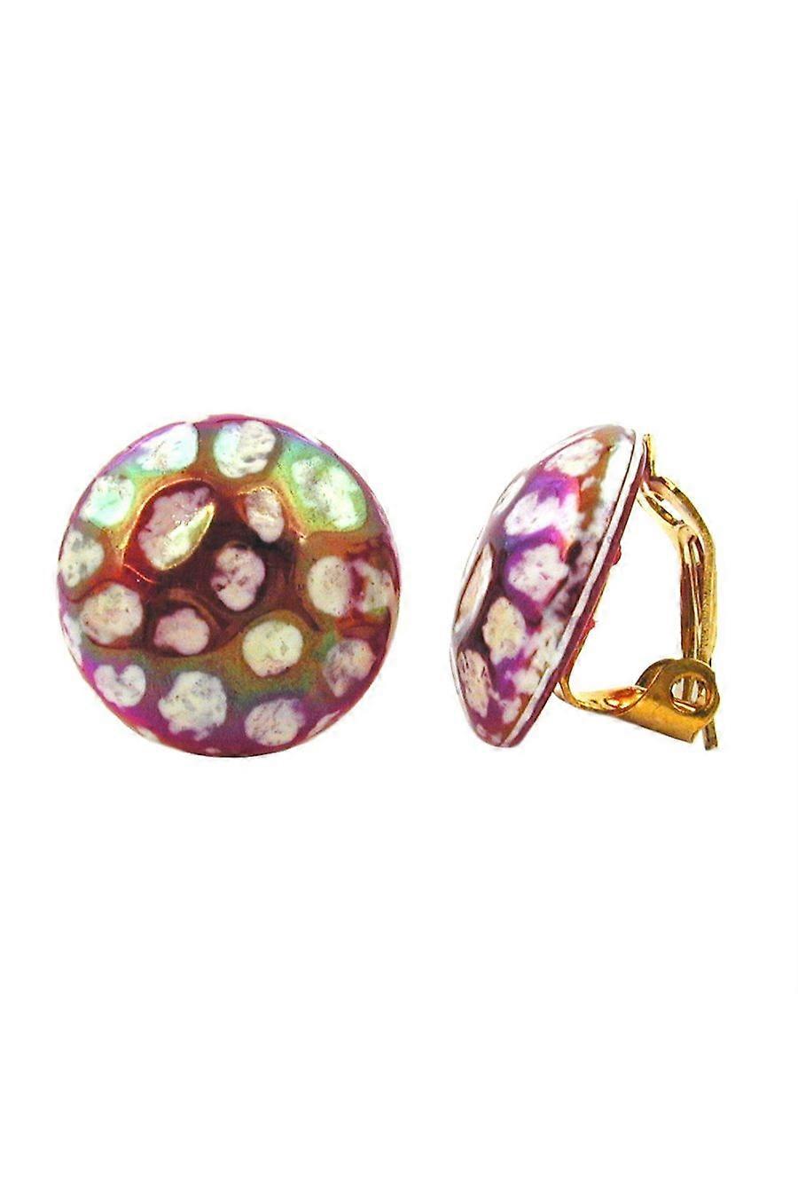 Clip-on Earring Round Red White Color Effect 16mm - Gl00131