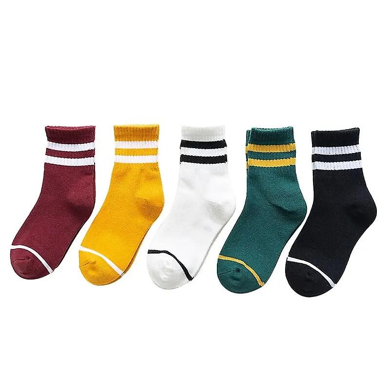 Mix Batch of 5 Pairs of CHILDREN'S Socks Suitable for Spring and Summer of 7-11 Years Old