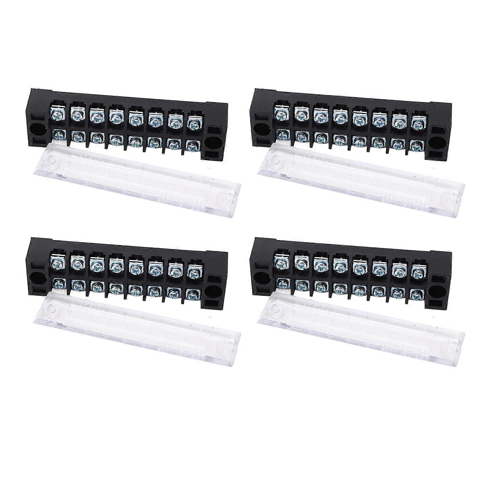 4 Pcs Terminal Block 15A 600V Dual Row Screw Terminal Barrier Strip for Bridge Lighting Tunnel Power Distribution 8 Positions