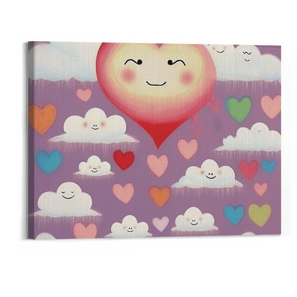 Raining Rainbow Hearts with Happy Cloud, Designed by Seven Trees Design Wall Art, , Canvas -wahahaaa198