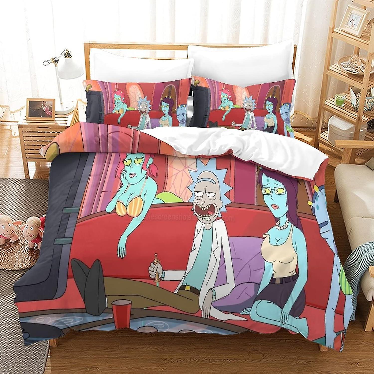 VOSILE Rick And Morty 3 Piece Soft With Pillowcase Duvet Cover Zipper Closure Prevent Allergy Bedding Set Suitable for All Kinds of People Quilt Cover