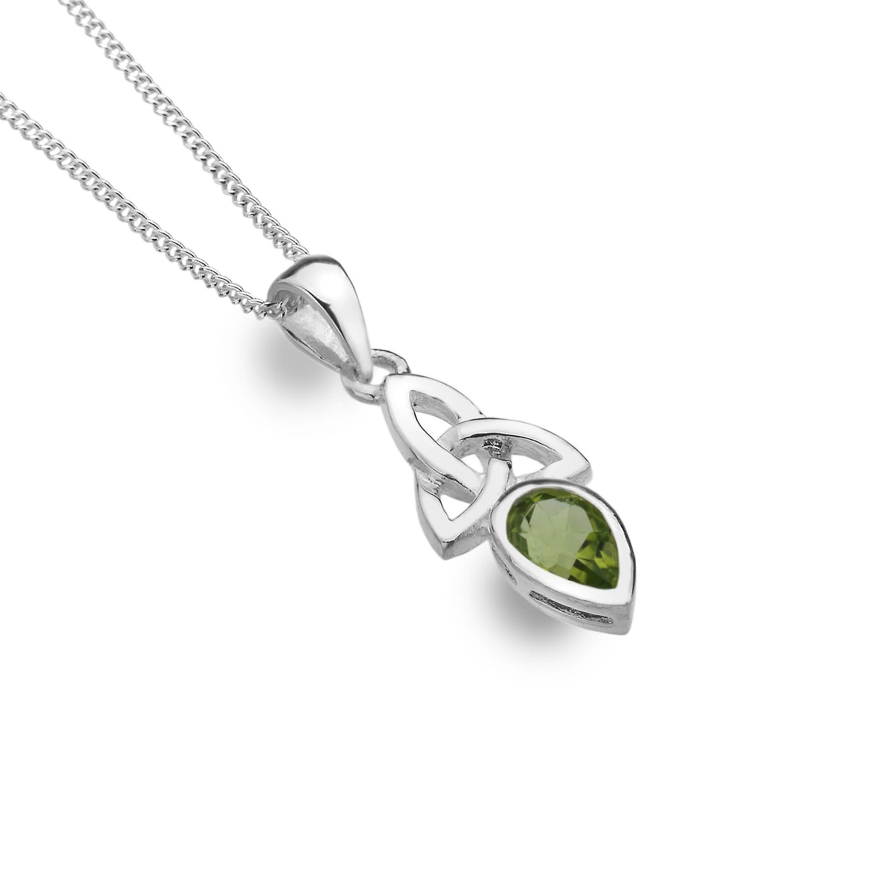 Sterling Silver Pendant Necklace - Celtic Trinity + Peridot