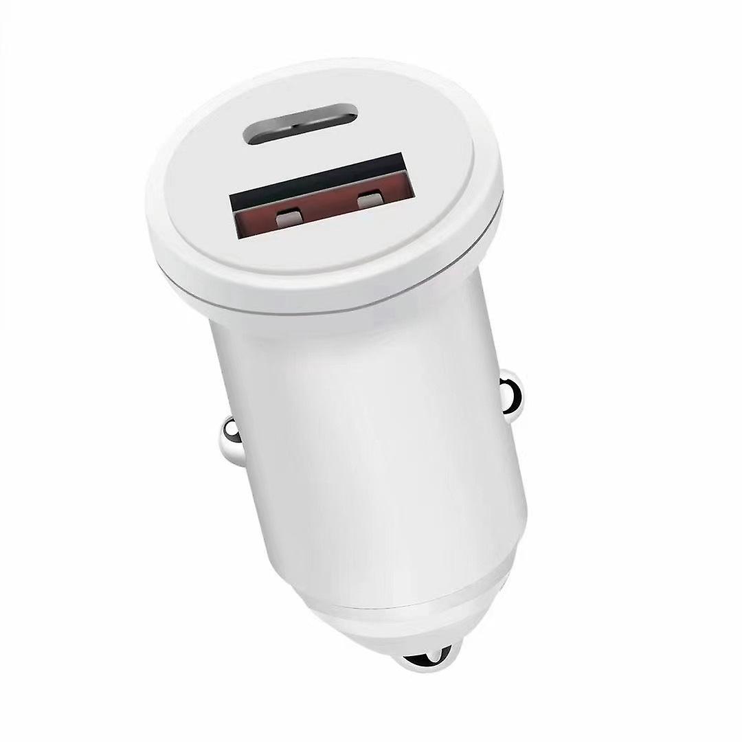 2 Pcs White Car charger with USB-A and USB-C
