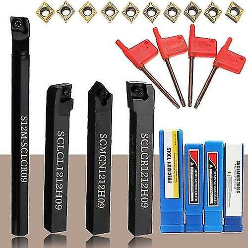 For 4pcs Lathe Turning Tool Holder CCMT09T304 Carbide Inserts T15 Wrench WS33024