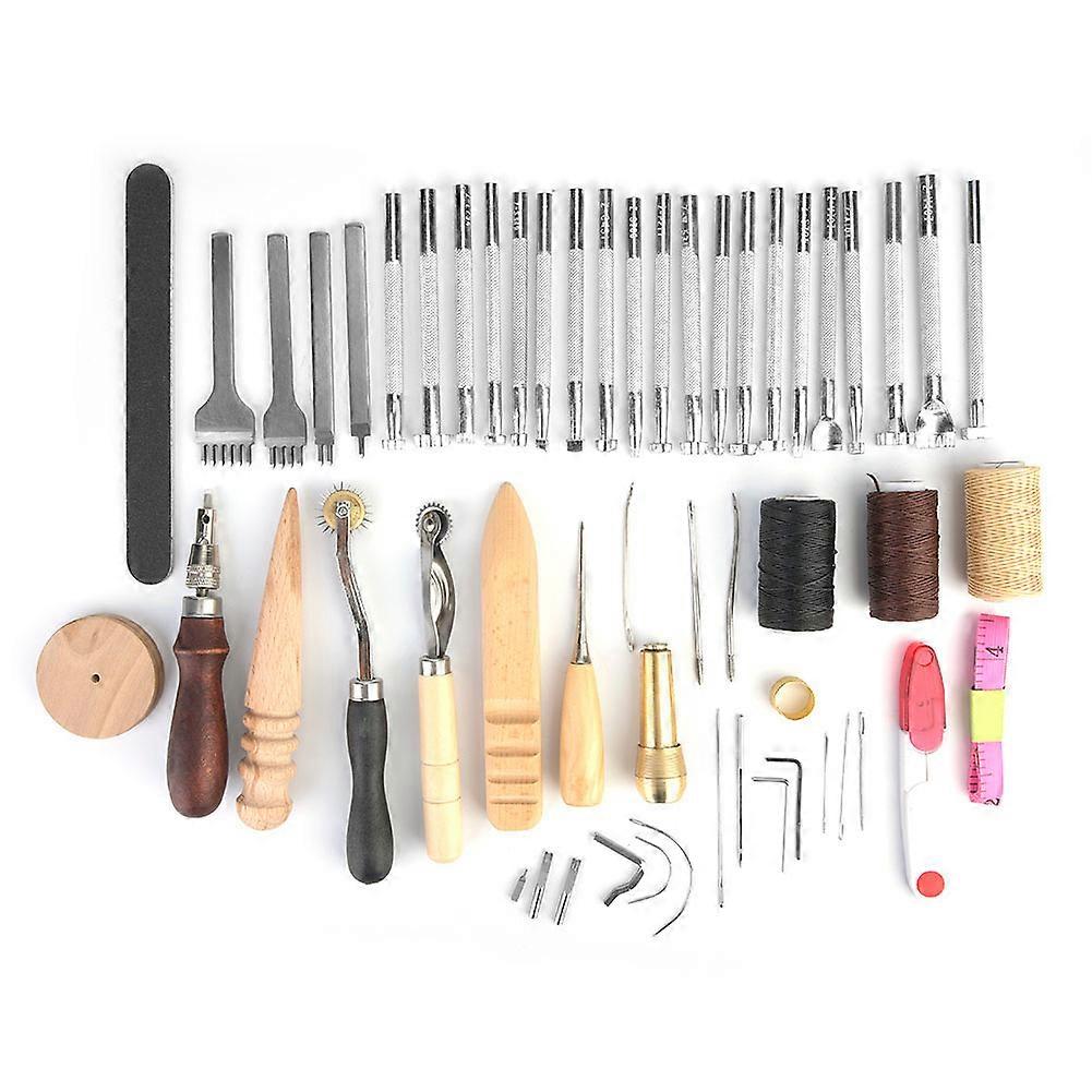 59pcs/set Leather Craft Working Punch Tools Sewing Stitching Carving DIY Handmade Groover