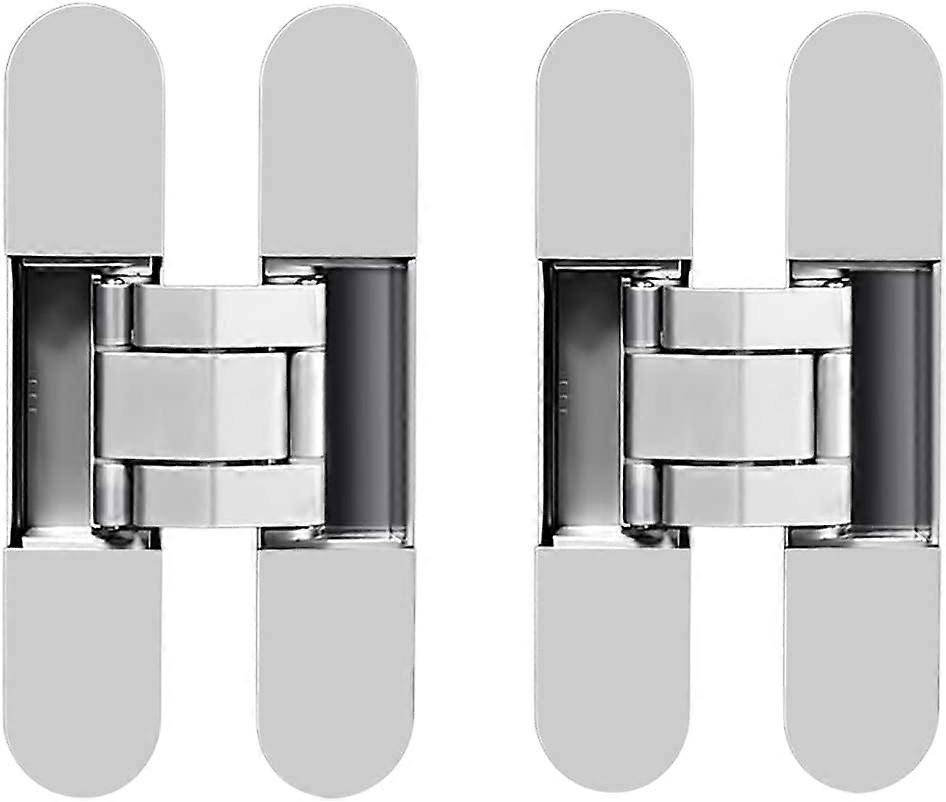 2 Pack Silver Invisible Heavy Duty Cross Door Hinge Zinc Alloy Concealed Cross Hinge 180 Degree Swing Hinge 3 Way Adjustable Butt Hinge Load Bear