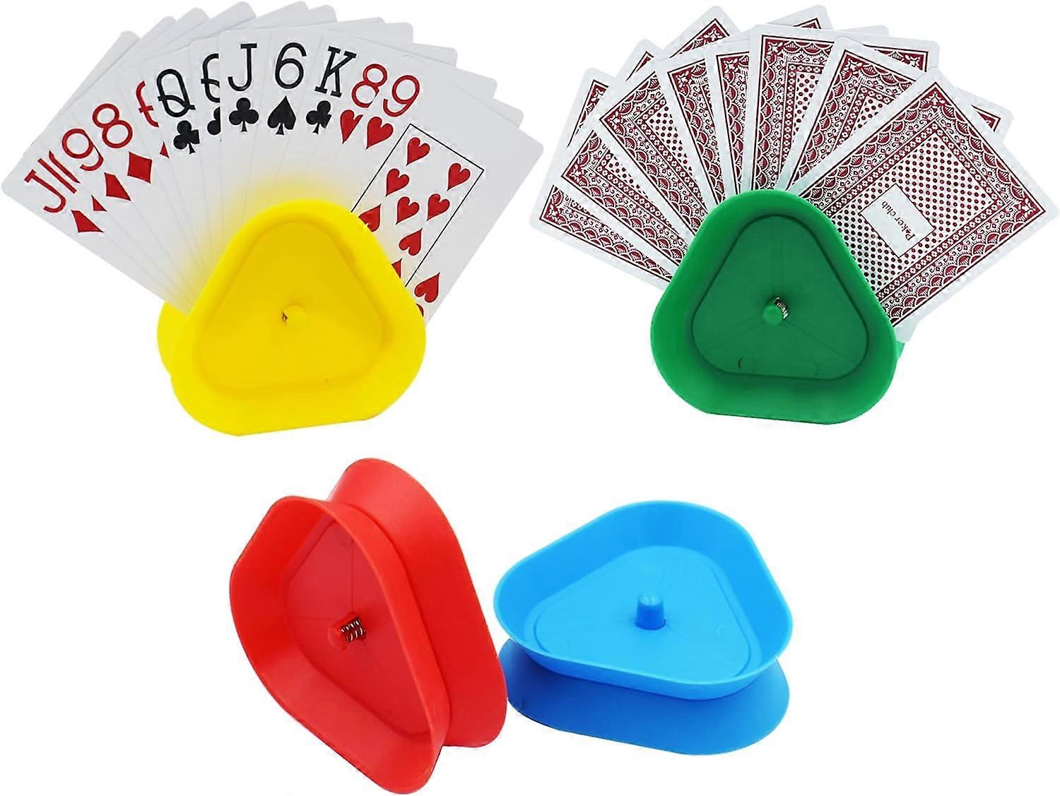 Playing Card Hand Holder Tray, Triangle Shaped Hands-Free Poker Rack Holder, 4 Colors, Set of 4
