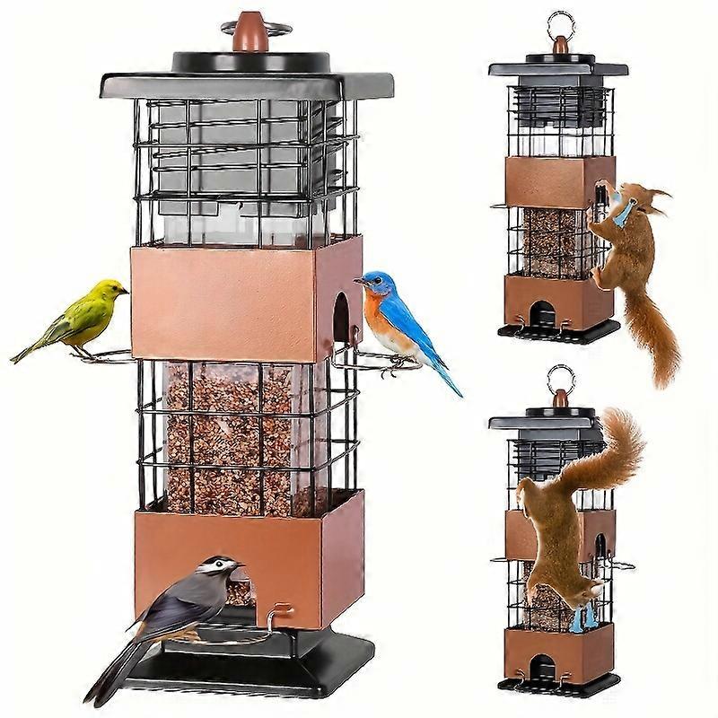 Bird Feeder Squirrel Proof For Outdoors Hanging, 5LBS Metal Hanging Bird Feeder With Bilateral Weight-Activated, Large Capacity Wild Bird Feeders For
