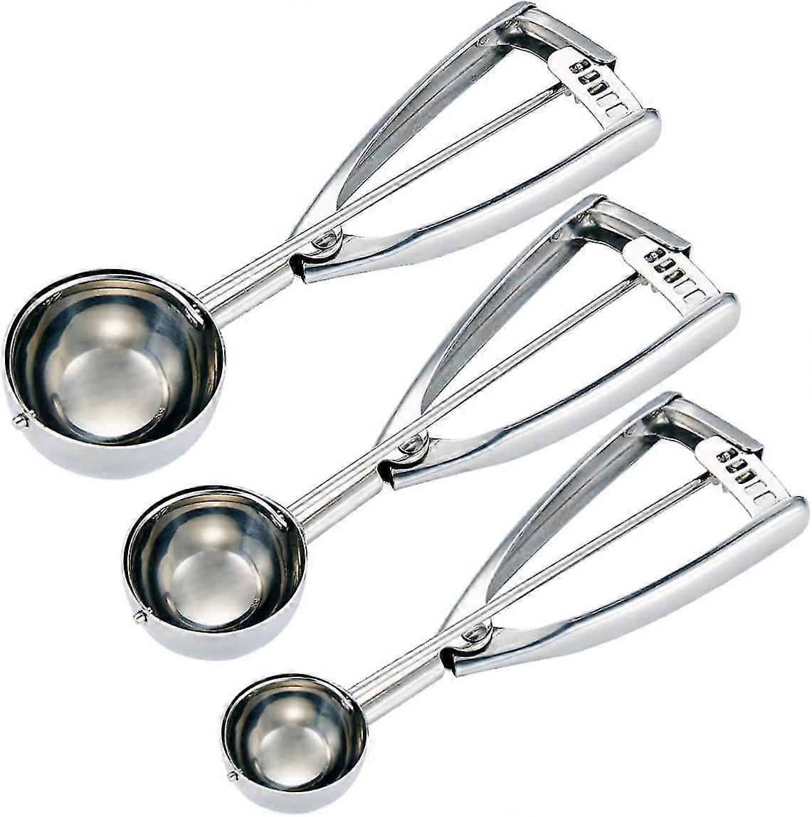Cookie scoop set-small/1 spsk, medium/2 spsk, stor/3 spsk-is scoop sæt, 18/8 rustfrit stål dej scoop cupcake scoop melon kugle