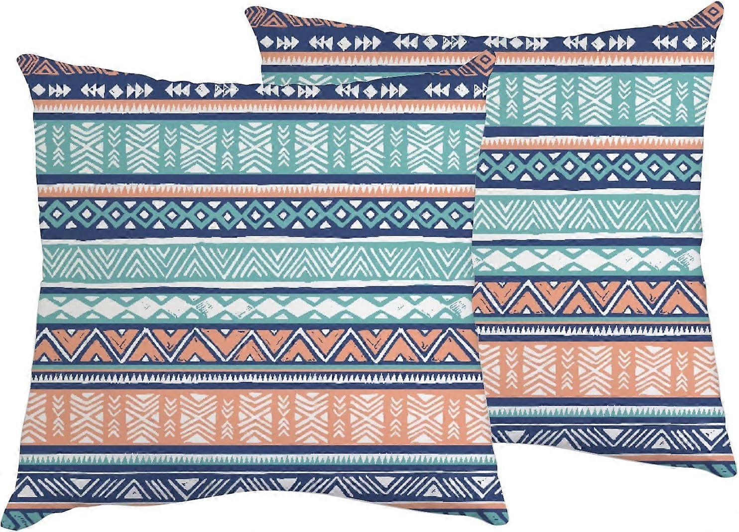 Fronha Listrada Azul Laranja 16x16 polegadas Capa de Almofada Quadrada Protetora Boêmio Tribal Geométrica Étnica Fronha Fronha com Conjunto de Zíper