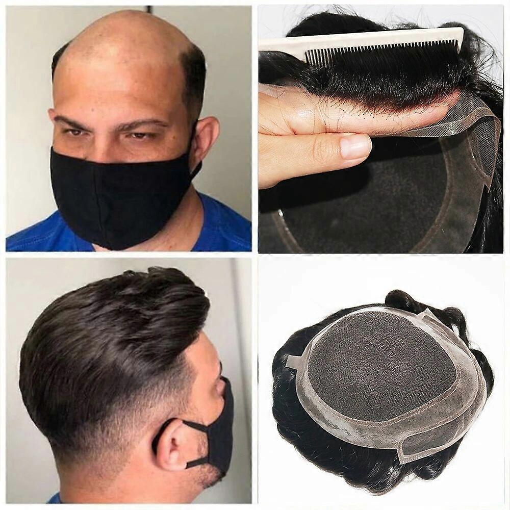 Toupee לגברים מערכת החלפת שיער אנושית עור פולי תחרה לגברים פיסת שיער Toupee שיער טבעי קשר מולבן תחרה שיער קדמי