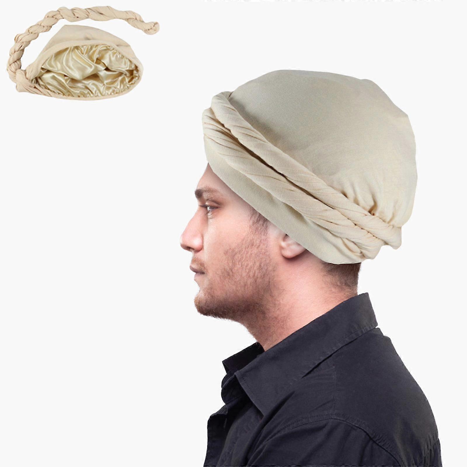 Turban For Men Halo Satin Lined Head Wraps Stretch Durags With Long Twisted Straps Cool Cap