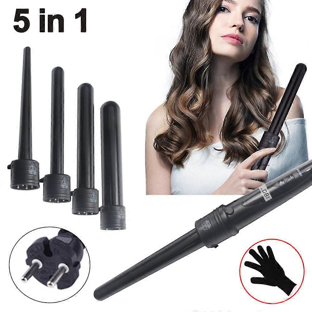 Curling Iron Wand Set 5 in 1, Ceramic Curling Wand Set LED Temperature Adjustable with 5 Interchangeable Hair Wand Ceramic Barrels, Anti-scalding Tip