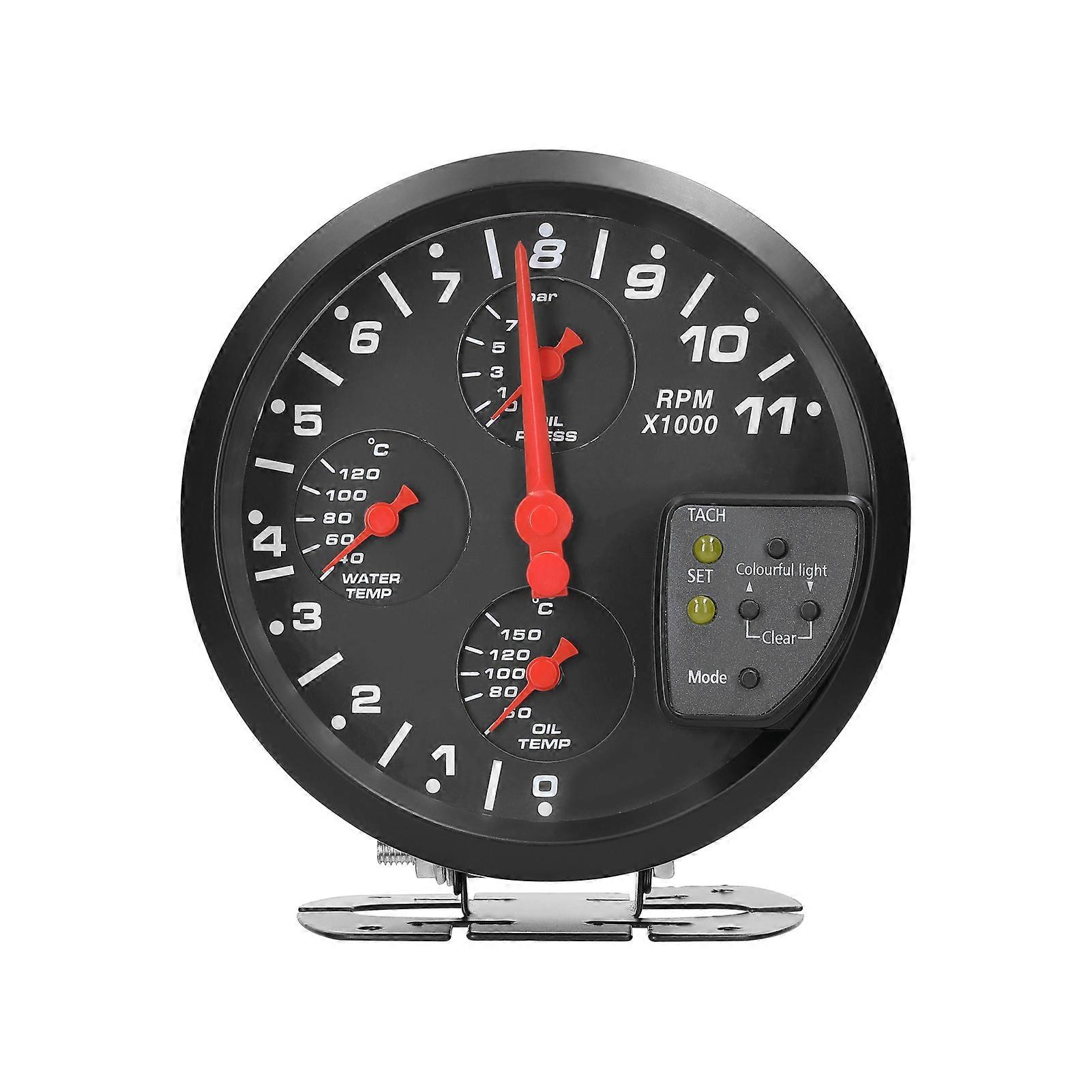 4 in 1 Car Multifunctional Gauge Tachometer Oil Pressure Oil Temperature Water Temperature Gauge 5'' Meter with Alarm Function