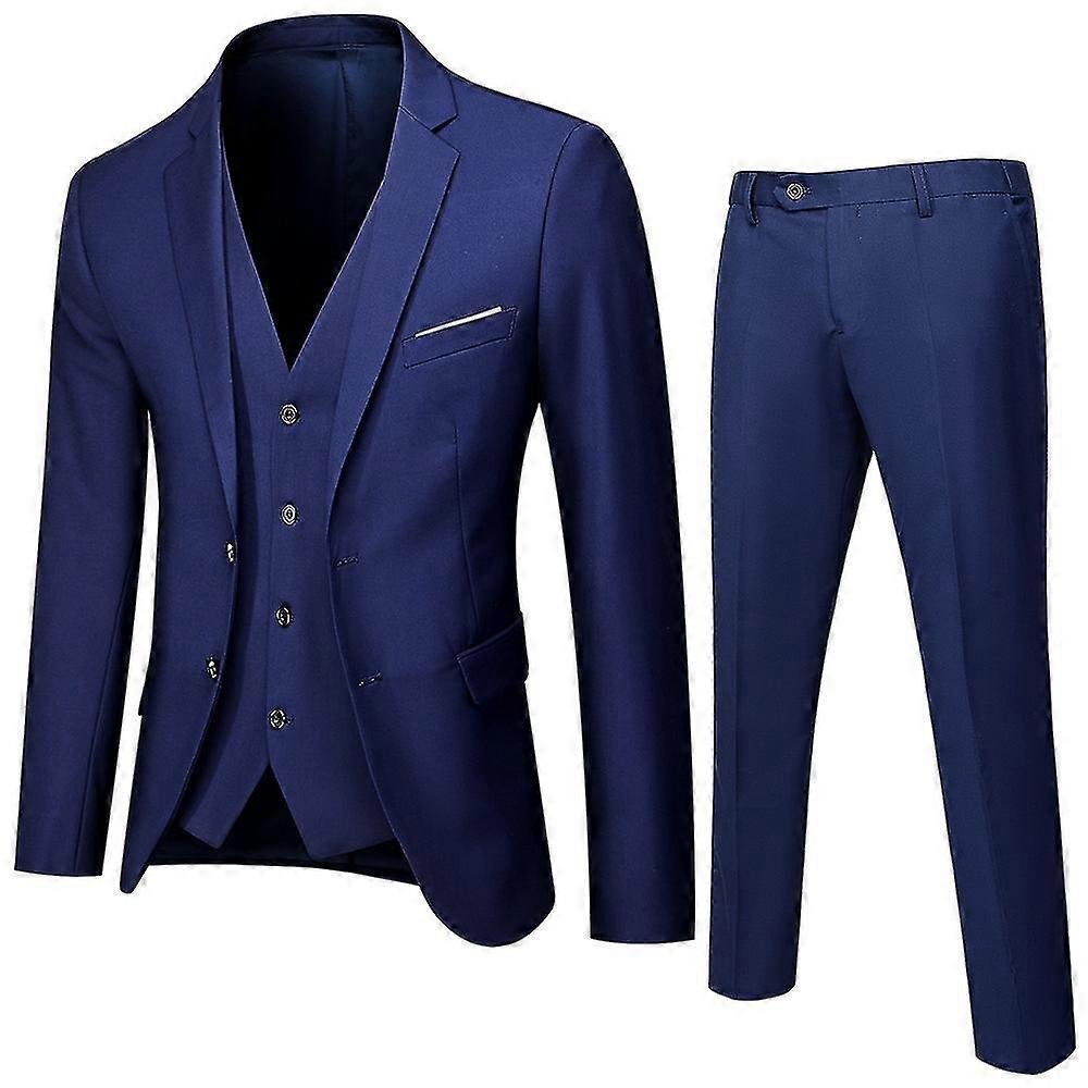 Męski 3-częściowy zestaw garniturów Slim Fit One Button Solid Jacket Vest Spodnie Business Set