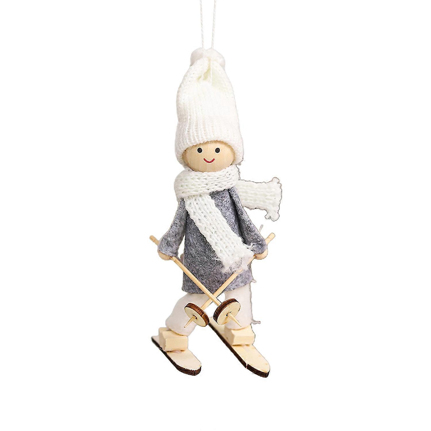Christmas Ski Girl Doll Handmade Knitted Hat Clothes Reusable Xmas Tree Hanging Gnome Decoration