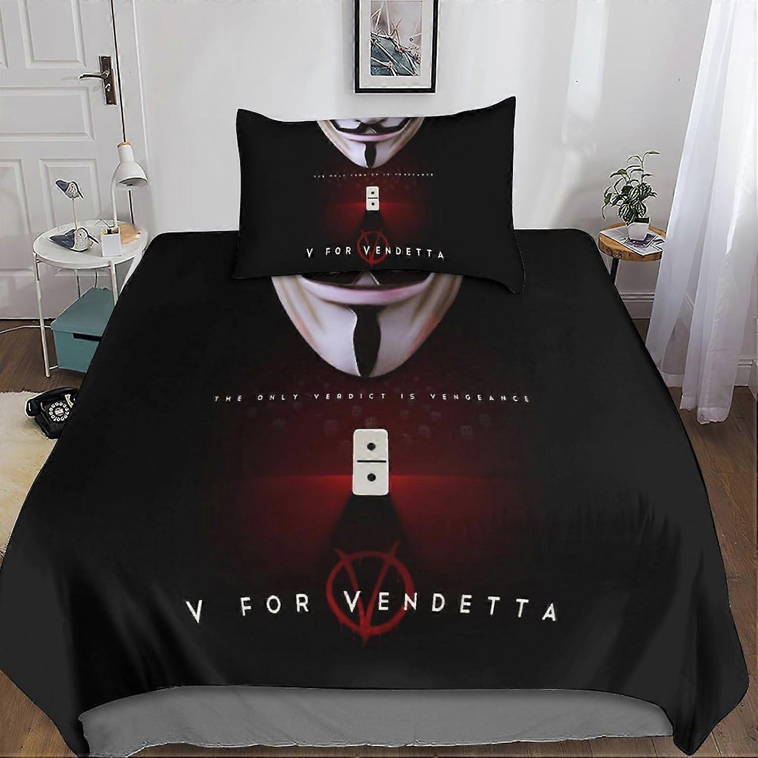 V for Vendetta Bedding Set - Anonymous Duvet Cover - 3D Print - Microfiber with Pillowcase - for Children/Boys and Girls with Zipper Closure 2 Pcs Sin