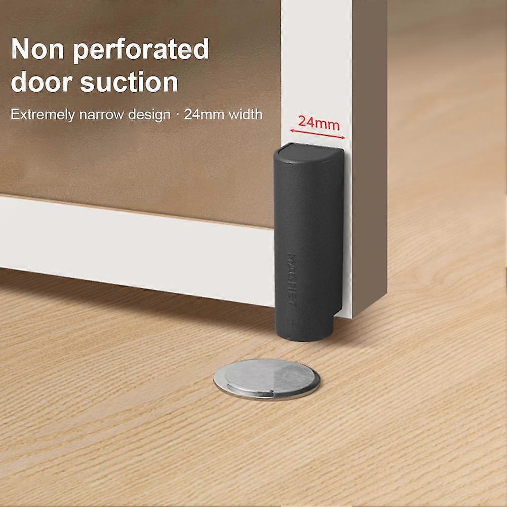 Magnetisk dørstopper i rustfritt stål, gråsvart spikerfri dørbase