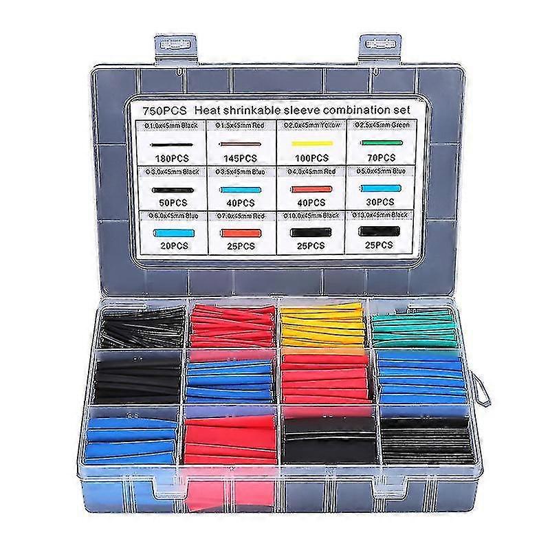 750 Pieces Heat Shrink Tubing Electrical Insulation Heat Shrink Wrap Cable Tube, 2:1 Shrinkage Ratio, 5 Colors, 12 Sizes