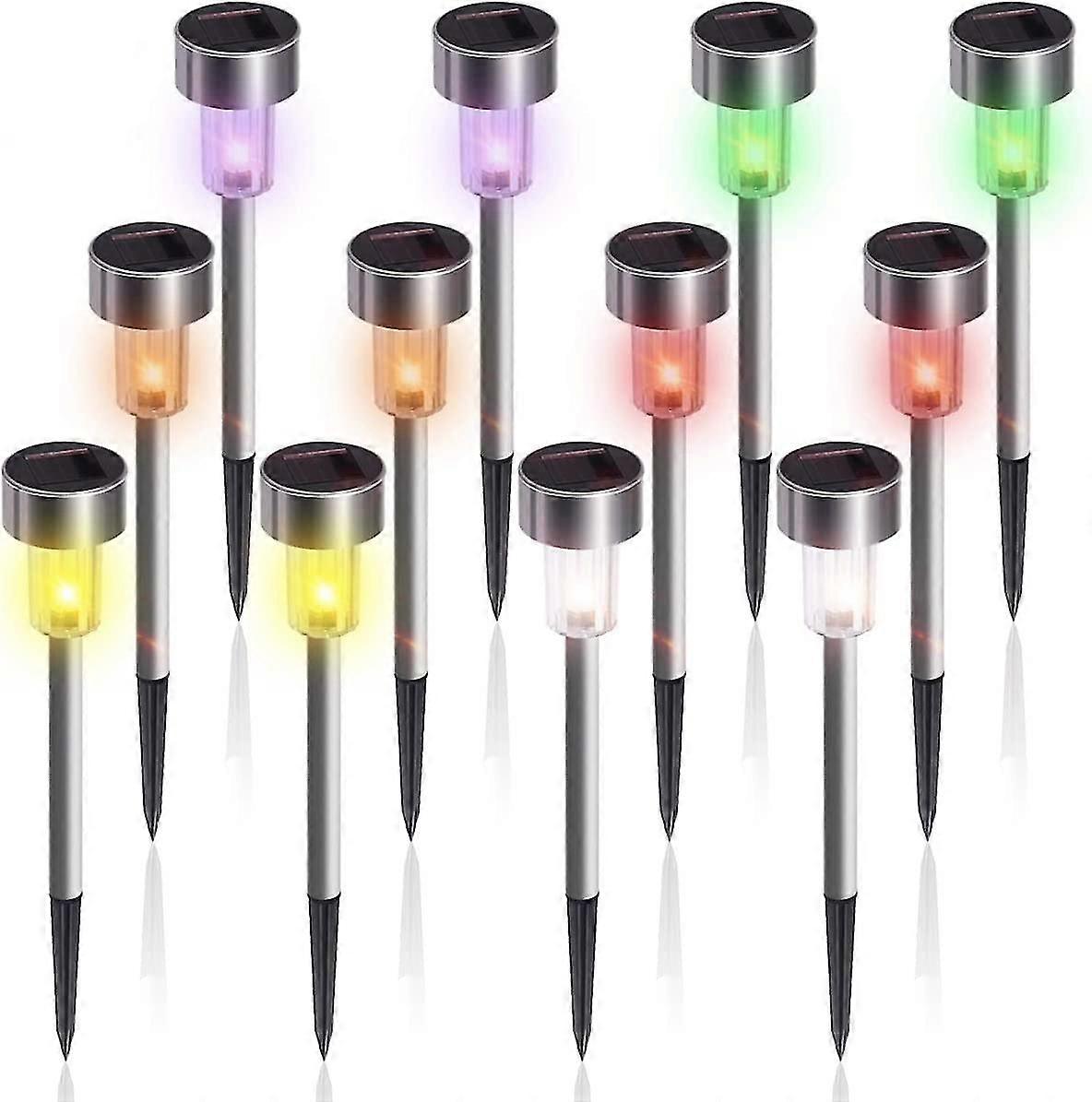 Colorful Outdoor Solar Light 12 Pcs Stainless Steel Led Garden Light Wireless 6 Colors For Outdoor