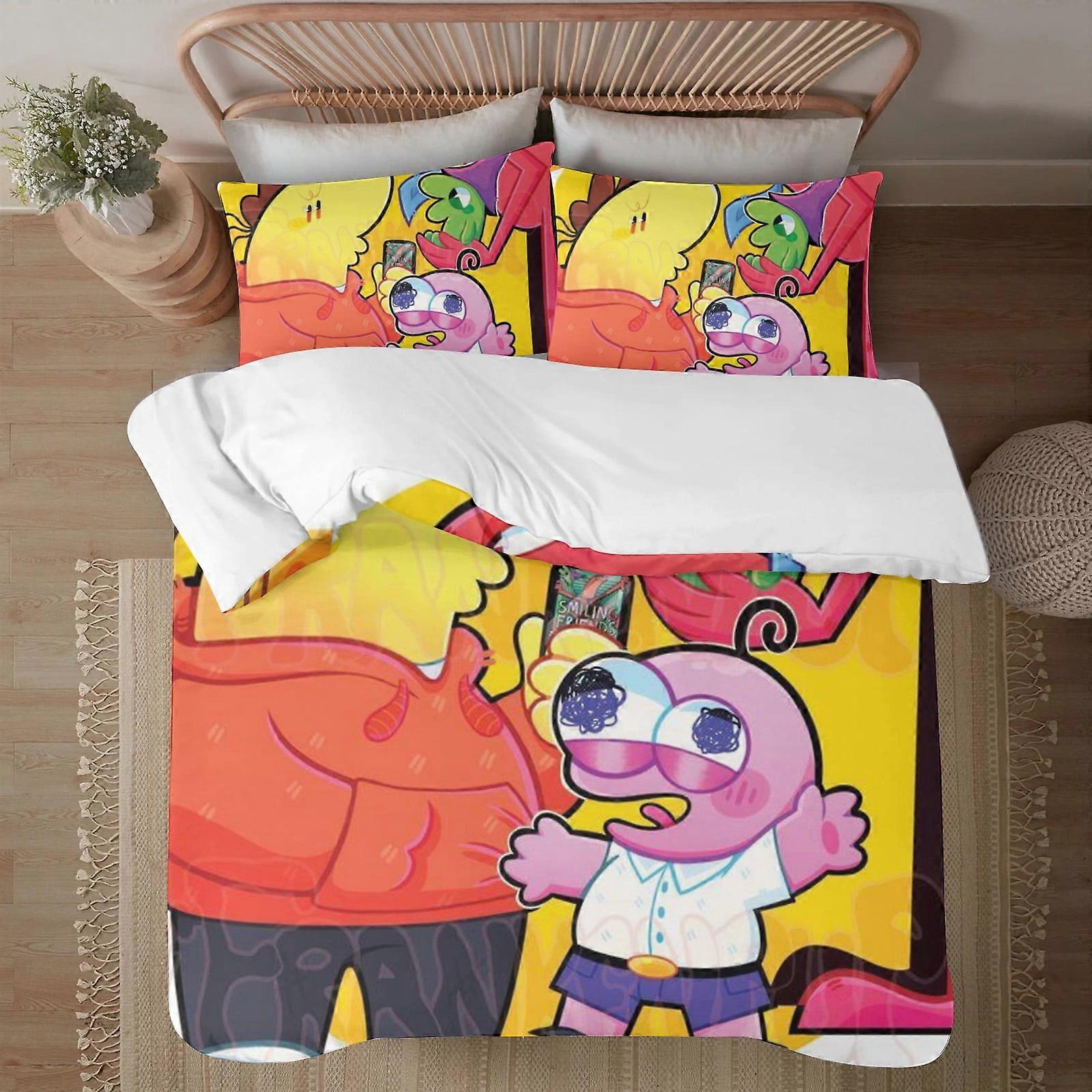 v243 Smiling Friends Mäkká 3D tlačená posteľná bielizeň s poťahom na prikrývku 3-dielna súprava obsahuje 2 obliečky na vankúše a 1 poťah Možno prať v práčke ol24