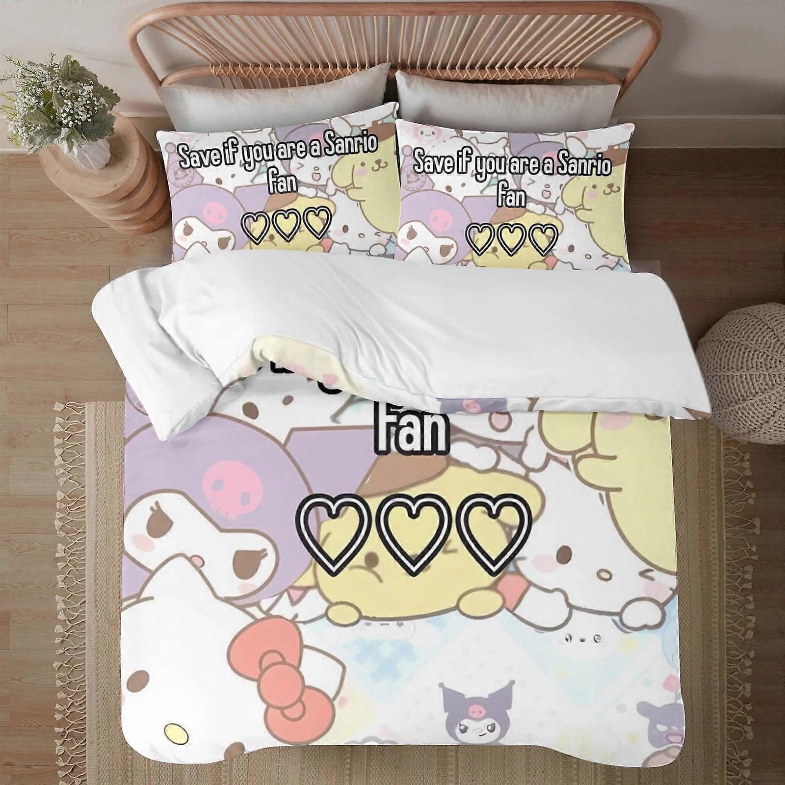 v451 Sanrio Soft 3D Printed Duvet Cover Bedding Set with Comforter Cover 3 Piece Set Includes 2 Pillowcases and 1 Cover Machine Washable ol451