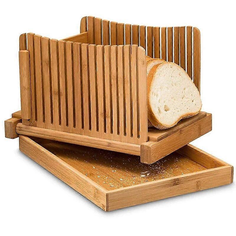 Natural Bamboo Bread Slicer For Homemade Bread Foldable & Compact Toast Cutting Board Guide Adjustable 3 Thickness Cutter