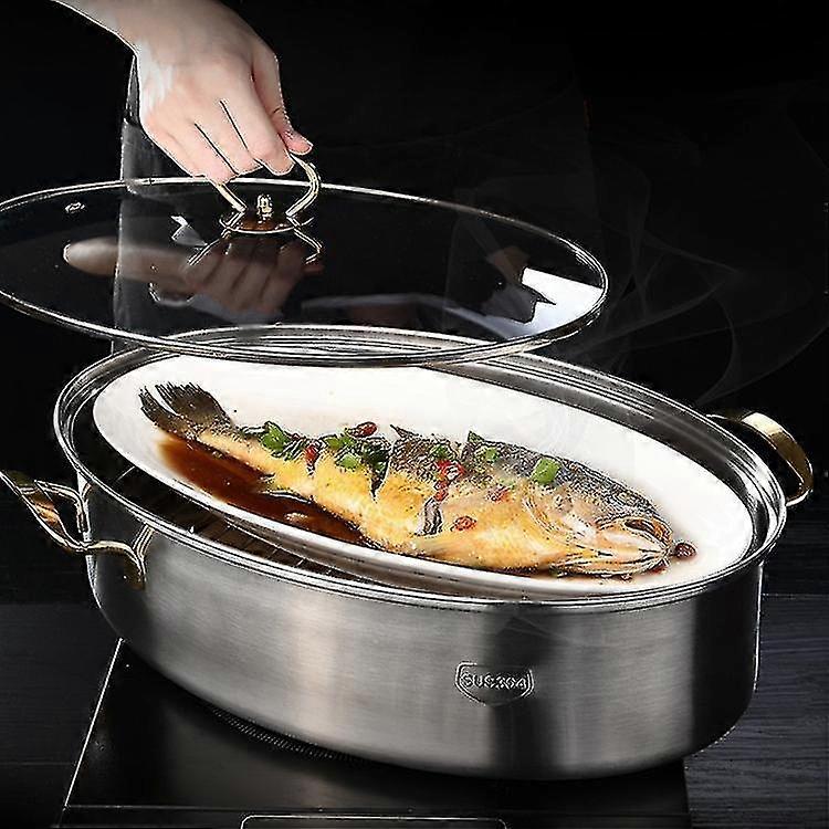 38cm rustfritt stål dampet fiskegryte vanntett lang oval multifunksjonell dampbåt dampet fiskegryte