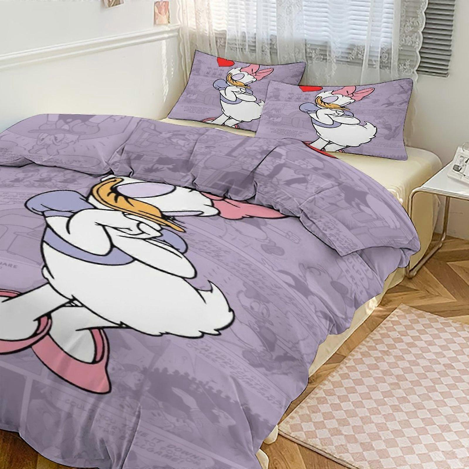 Lakan g370 Daisy Duck Tryck Sängkläder Set Mönster Påslakan Cove Set 3 delar 1 påslakan och 2 örngott för kvinnor Män Tonåringar tq370 Lakan
