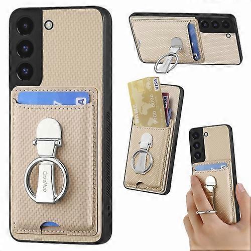 For Samsung Galaxy S22 5G Carbon Fiber Card Wallet Folding Ring Holder Mobile Phone Case