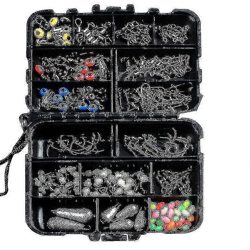 177pcs Fishing Accessories Kits Hooks Swivels Sinker Stoppers Sequins With Fishing Box