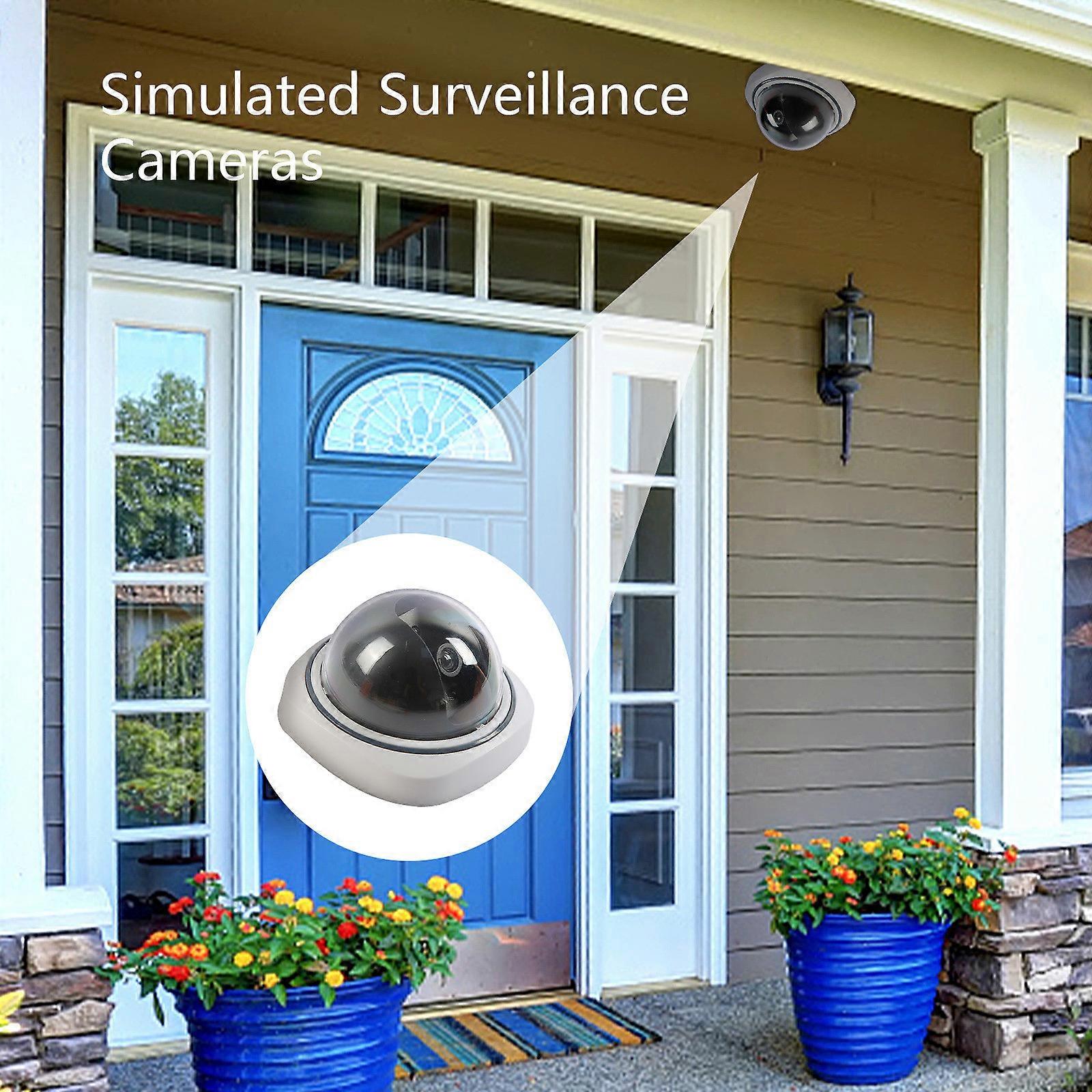 Fausse caméra de sécurité, caméra d’hémisphère factice de simulation, système de surveillance sans fil réaliste à l’eau d’intérieur avec lumière LED rouge clignotante pour