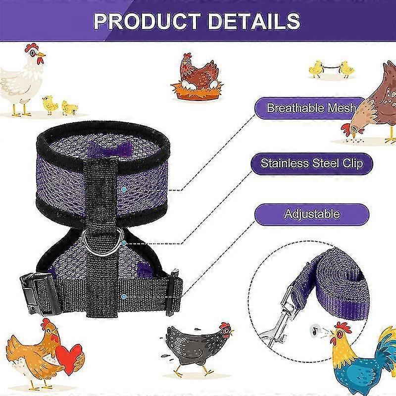 2pcs Chicken Harness And Leash, Modified Adjustable Breathable Harness Specially Designed For Chicken Duck Goose Training And Walking, Comfortable Si