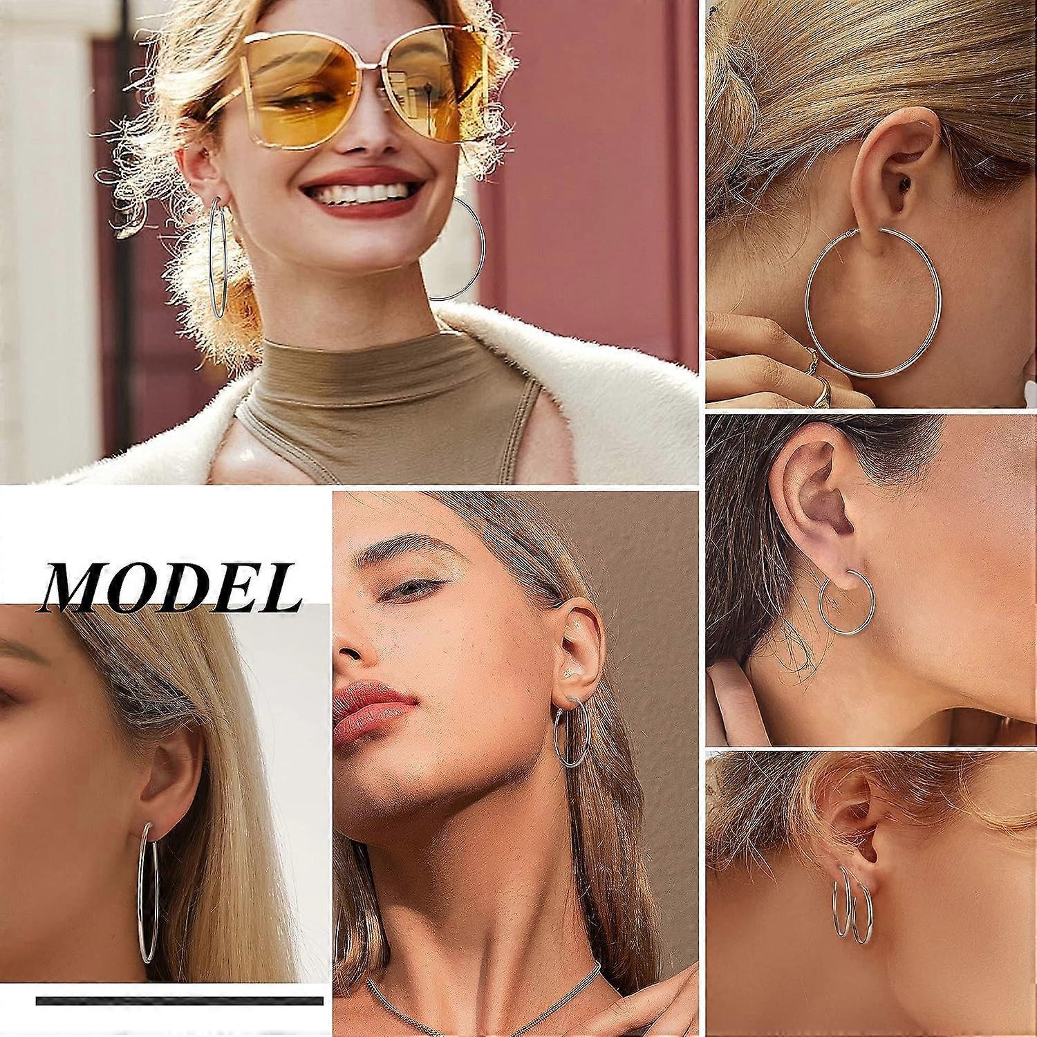 Silver Chunky Twisted Hoop Earrings For Women Small Stainless Steel Hypoallergenic Earings Set Mens Thick Howllow Tube Hoops