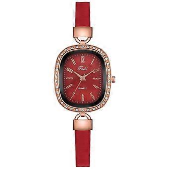 Women Diamond-studded Oval Compact Retro Literary Digital Leather Watch