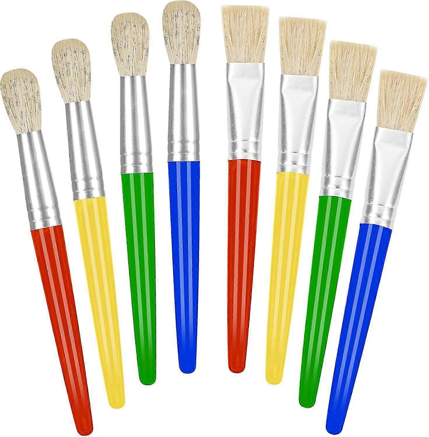 Paint Brushes For Kids, Easy To Clean & Grip Round And Flat Brushes