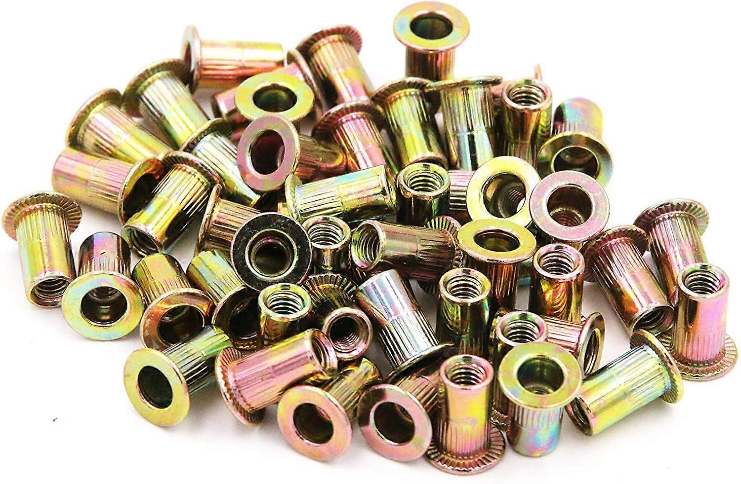 Zinc Plated Carbon Steel Rivet Nut Flat Head Insert Nutsert Pack of 50 (M4)