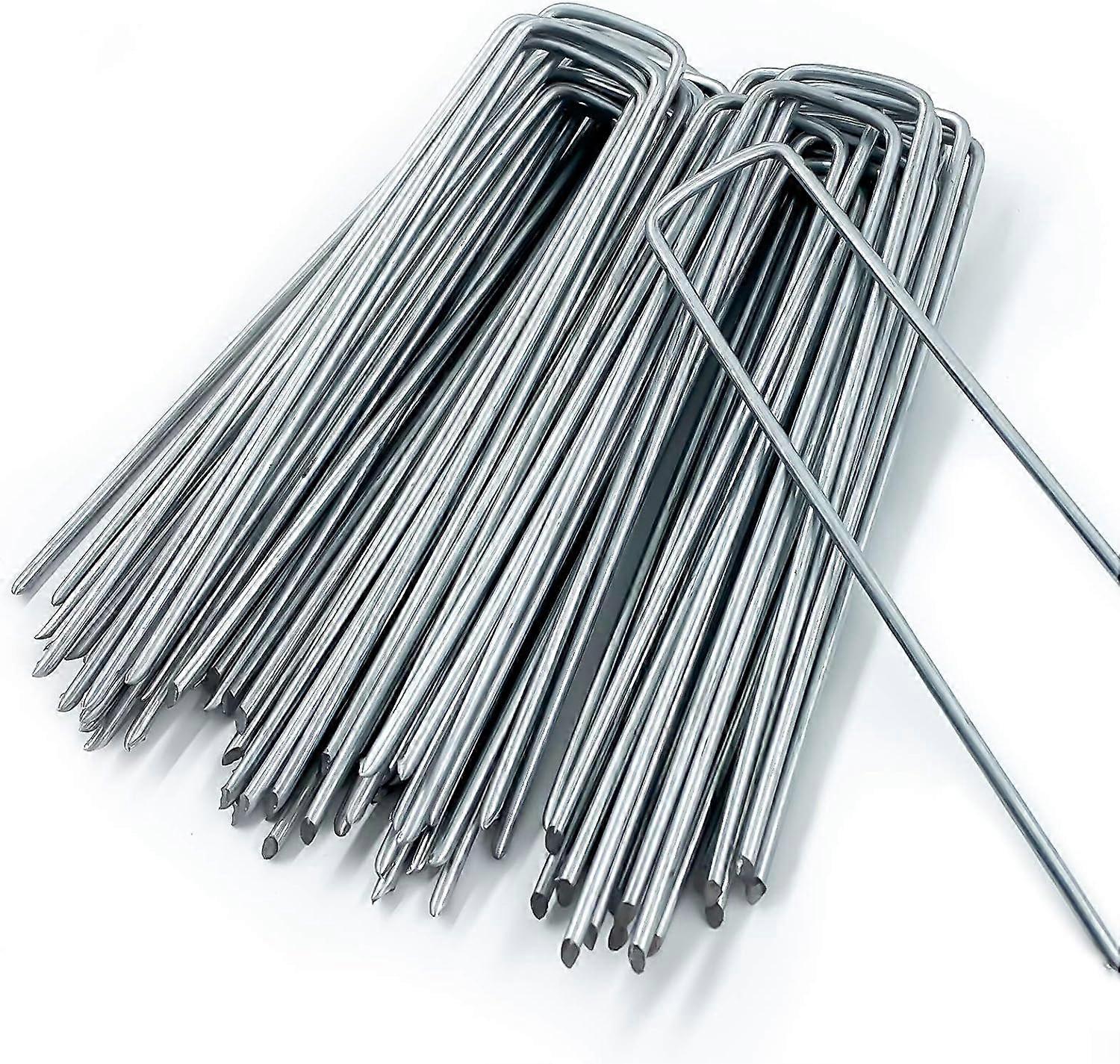 Fixing Stakes, 50pcs U-Shape Garden Stakes, Galvanized Steel Fixing Stakes Galvanized Steel for Mulching Cloth and Netting, 150 MM Long, 25 MM Wide,