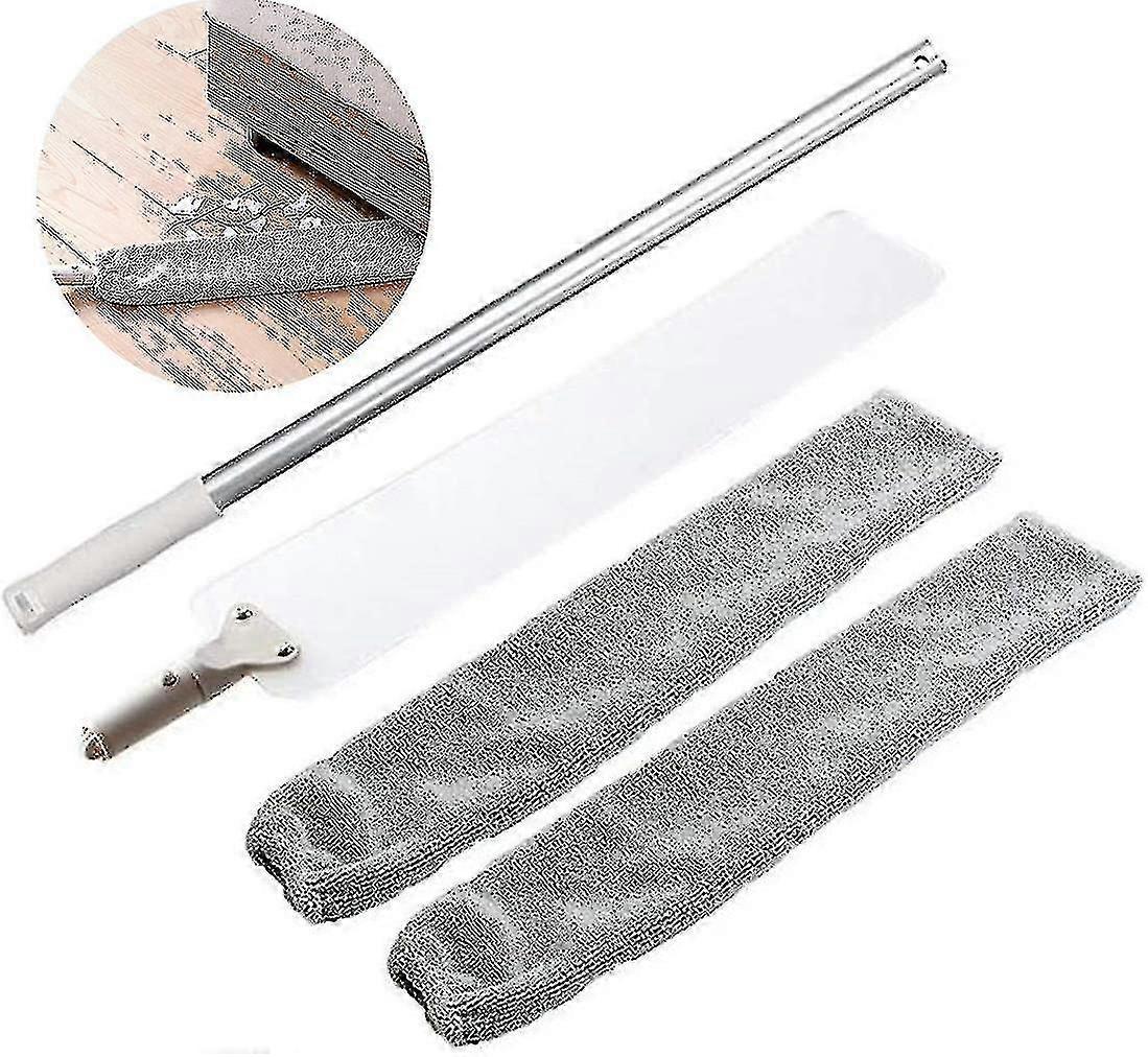 Duster, säädettävä pitkä pölyharja ja 2 pestävää kangaskantta, joustava litteä pölysäiliön moppi likaa ja hiuksia varten, sohvan alla