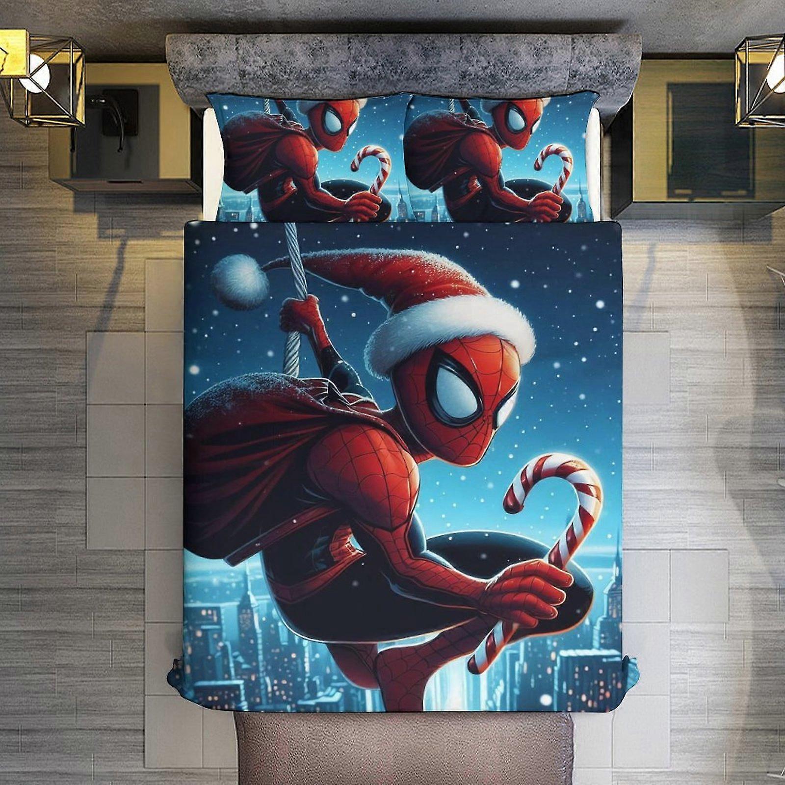 v3125  Bed Sheets Bedding 3 Piece Bedding Set,Santa Claus Spider-Man Comforter Set for Kids Boys Teen Men Tween 3D Lightweight Microfiber Bedding Sets