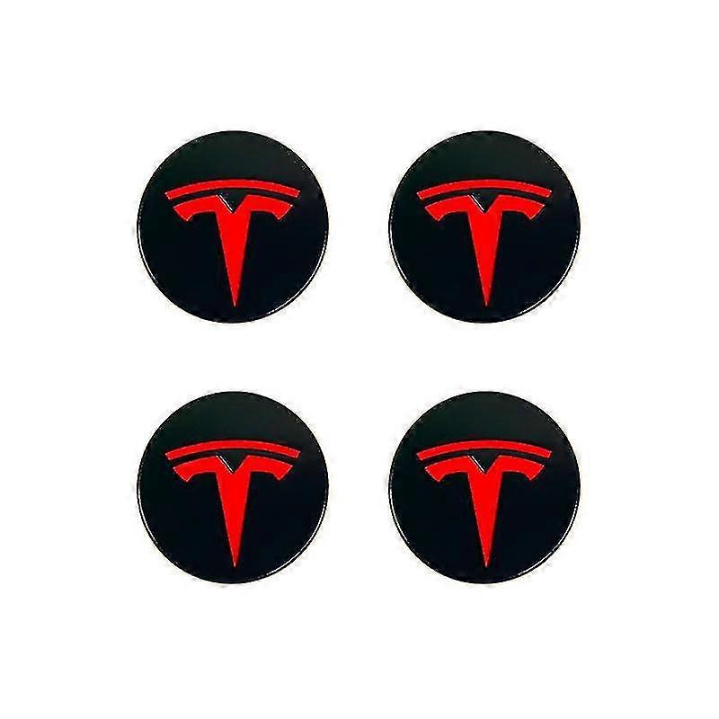 Hub Center Protective Cap,compatible With Tesla Model 3 - Black And Red (four Pack)