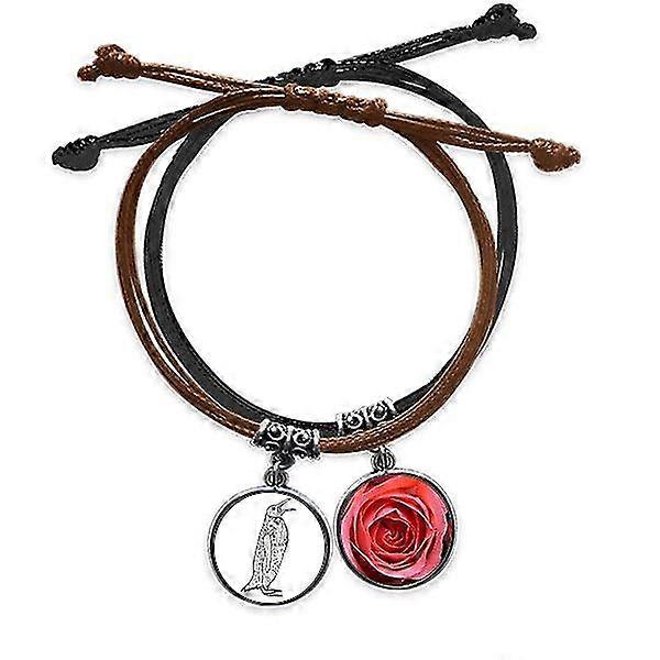 Mignon Pingouin Animal Portrait Sketch Bracelet Corde Chaîne à Main Cuir Rose Bracelet