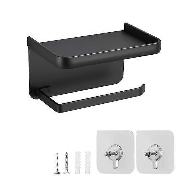 Toilet Paper Holder with Shelf Rustproof Aluminum Wall Mounted Black Toilet Tissue Roll Holder for Bathroom Accessories Storage